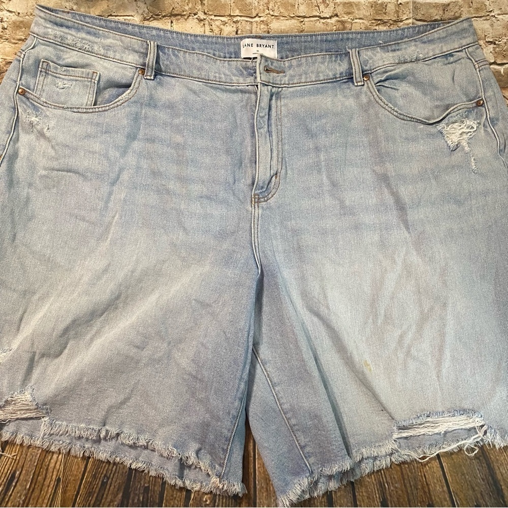 Lane Bryant Cotton Stretch Light Wash Distressed Cut Off Shorts